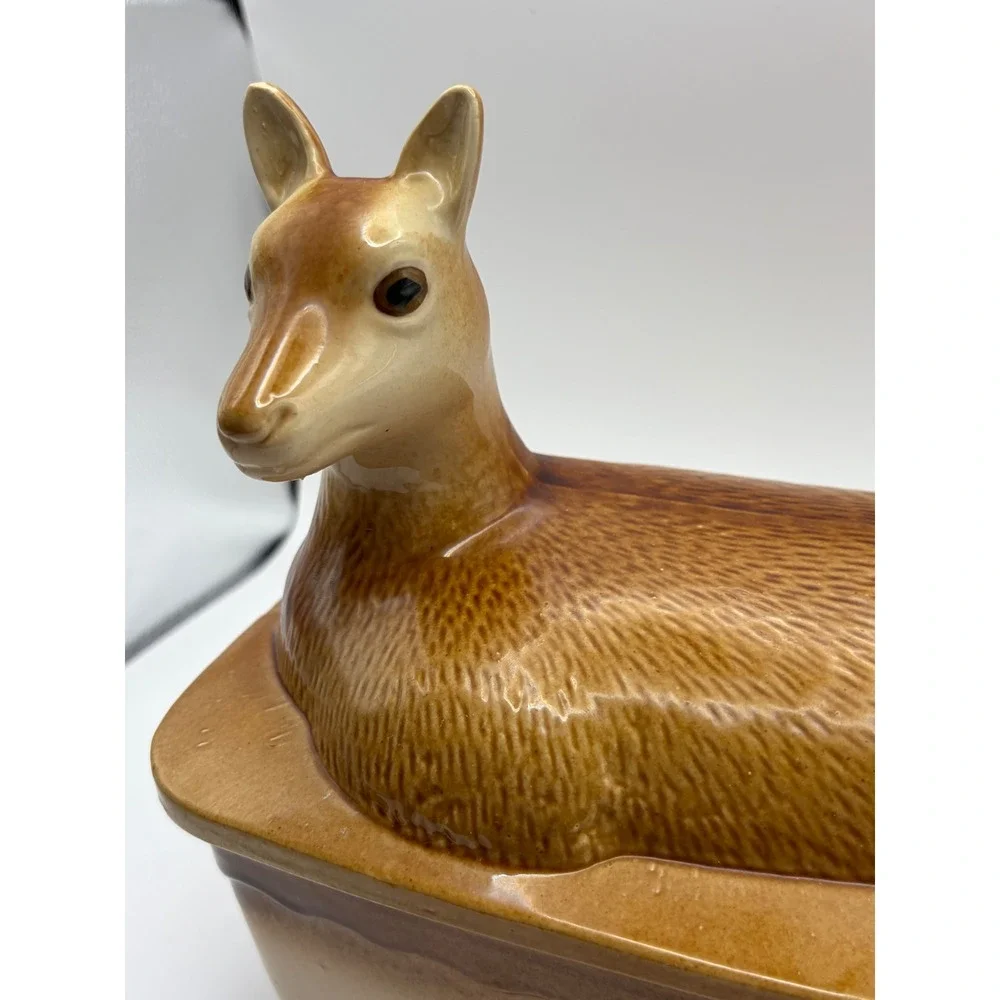 French Vintage Handmade Lidded Deer Terrine Casserole Serving Dish Pâté Dish